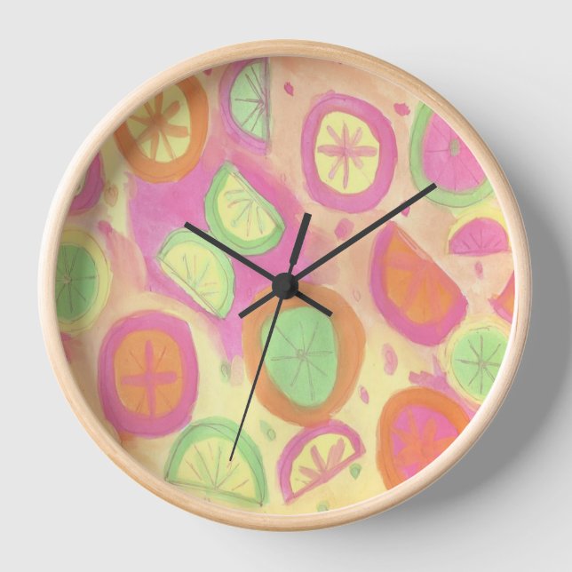 Pink Lemonade Pattern Wall Clock (Front)