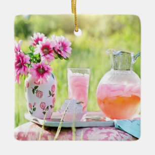Pink lemonade picture ceramic ornament