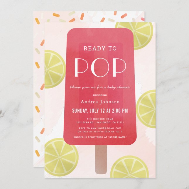 Pink Lemonade Popsicle Girl Baby Shower Invitation (Front/Back)