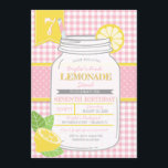 Pink Lemonade Stand (Any Age) Kids Birthday Party Invitation<br><div class="desc">Invite your guests to celebrate your little one's next birthday with a cold tall glass of Pink Lemonade! This invitation features a mason jar with lemon embellishments,  whimsical text and gingham backdrop. Perfect for your summer baby's birthday celebration. Customise the text to make it yours!</div>
