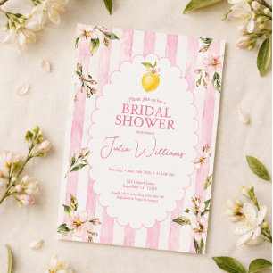 Pink Lemonade Summer Floral Lemon Bridal Shower Invitation