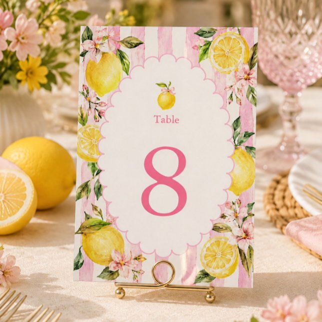 Pink Lemonade Summer Lemon Bridal Shower Table Number (Creator Uploaded)