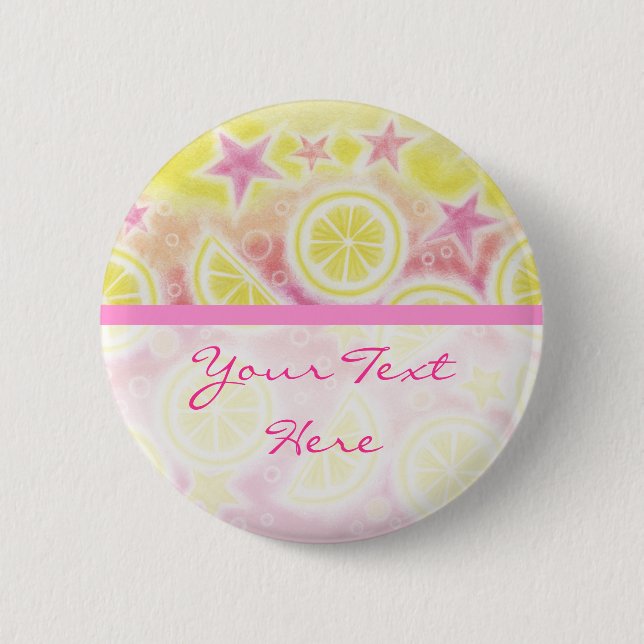 Pink Lemonade 'Your Text' button badge stripe (Front)