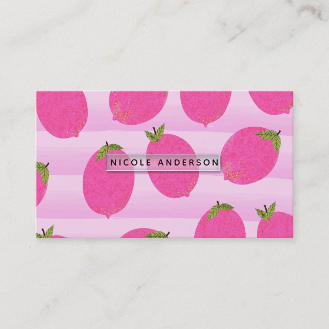 Pink Lemons Lemonade Summer Fruit Fun Bright Business Card (Front)