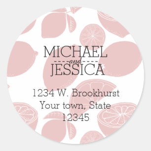 Pink Lemons Personalized  name and address Classic Round Sticker