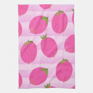 Pink Lemons Summer Fruit Watercolor Fun Bright Tea Towel