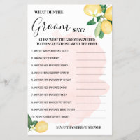 Pink Lemons What did Groom Say Shower Game Card