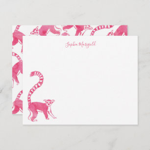 Pink Lemur Personalised Stationery Card