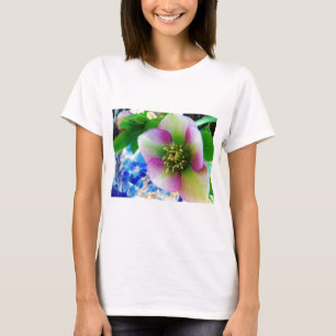 Pink Lenten Rose blue glass ball T-Shirt
