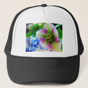 Pink Lenten Rose blue glass ball Trucker Hat