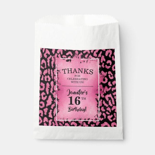 Pink Leopard 16th Birthday Party Favour Bag (Front)