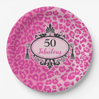Pink Leopard 50 & Fabulous 50th Birthday Paper Plate