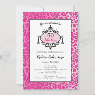 Pink Leopard 50 & Fabulous Happy 50th Birthday  Invitation