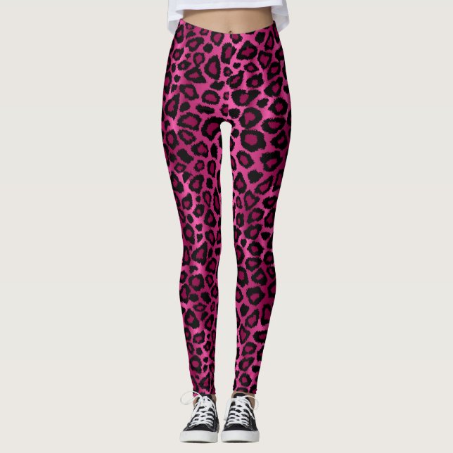 Pink Leopard Animal Print Leggings (Front)