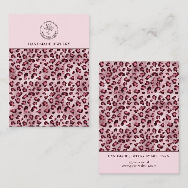 Pink Leopard Animal Print Pattern Earrings Display Business Card (Front/Back)
