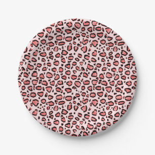 Pink Leopard Animal Print Pattern Paper Plate