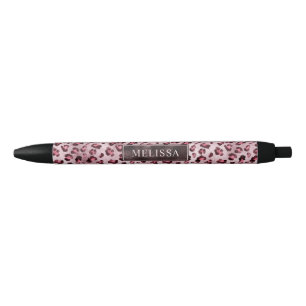Pink Leopard Animal Print With Faux Foil And Name Black Ink Pen
