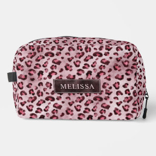 Pink Leopard Animal Print With Faux Foil And Name Dopp Kit