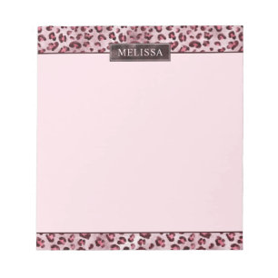 Pink Leopard Animal Print With Faux Foil And Name Notepad