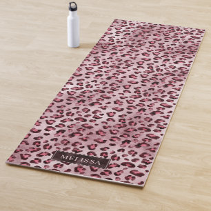 Pink Leopard Animal Print With Faux Foil And Name Yoga Mat