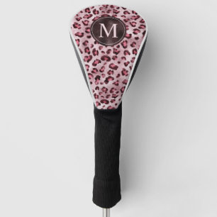 Pink Leopard Animal Print With Faux Foil Monogram Golf Head Cover