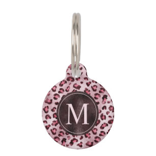 Pink Leopard Animal Print With Faux Foil Monogram Pet Tag