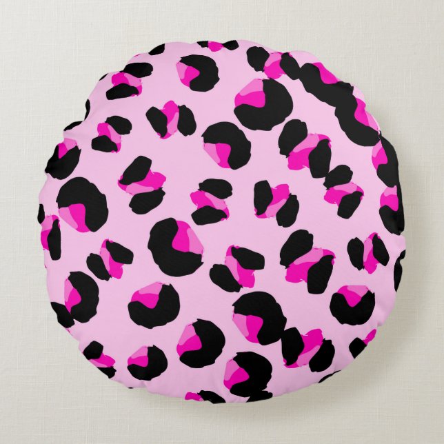 Pink leopard. Animal skin pattern. Leopard. Panthe Round Cushion (Front)