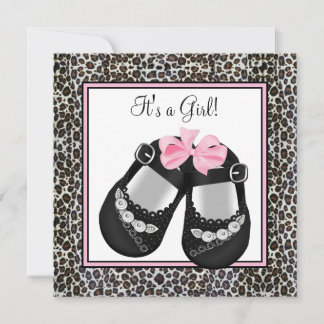 Pink Leopard Baby shower Invitations