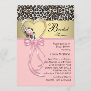 Pink Leopard Black Gold Leopard Bridal Shower Invitation