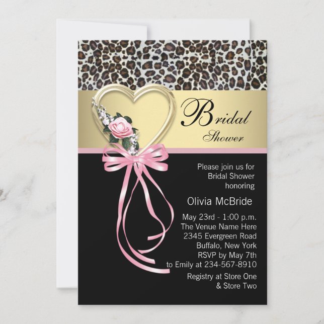 Pink Leopard Black Gold Leopard Bridal Shower Invitation (Front)