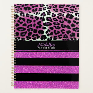Pink Leopard & Black Pink Glitter Stripes Custom Planner