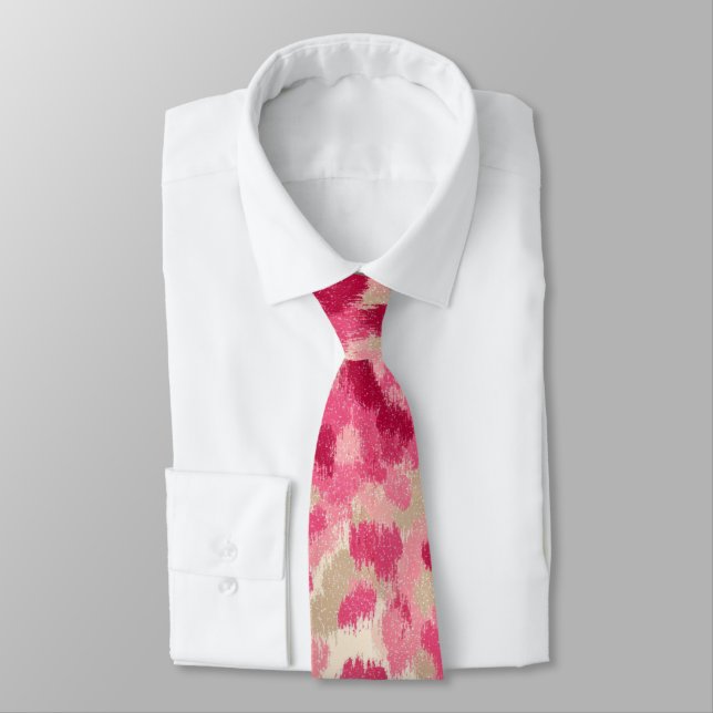 Pink Leopard Brush Stroke Seamless Pattern Tie (Tied)