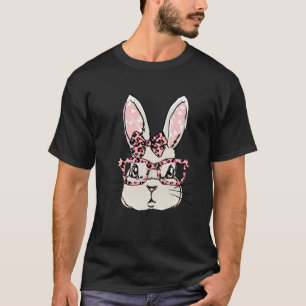 Pink Leopard Bunny Face Easter Rabbit Sunglasses E T-Shirt