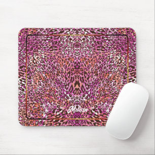 Pink Leopard Camo Style Customised Name Mouse Pad