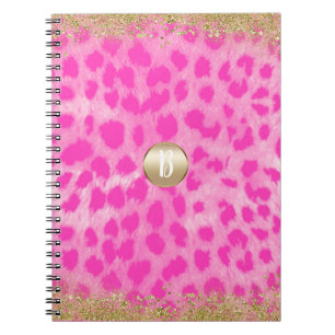 Pink Leopard Cheetah Print Gold Glitter Modern Spiral Notebook