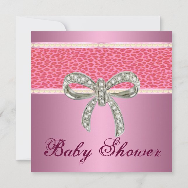Pink Leopard Diamond Bow Baby Shower Invitation (Front)