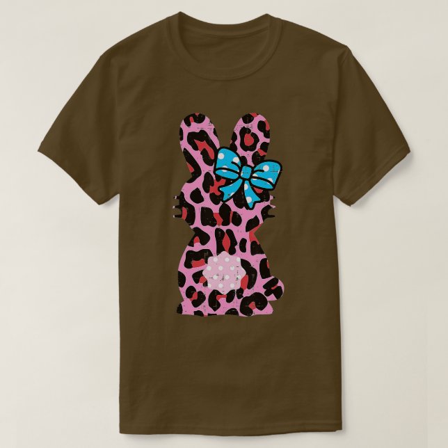 Pink Leopard Easter Bunny Ribbon Cute Rabbit Women T-Shirt (Design Front)