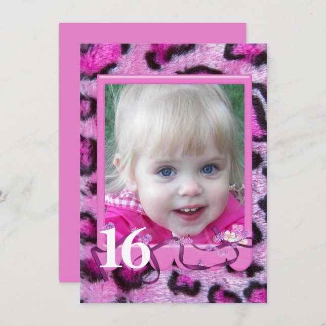 Pink Leopard Fur 16th Birthday Invitation (Front/Back)