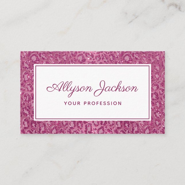 Pink Leopard Glitter Business Card (Front)