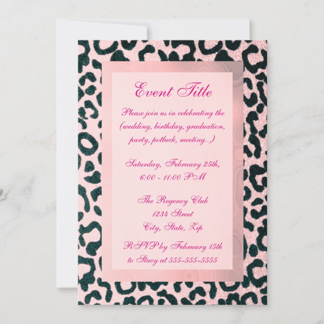 Pink Leopard Glitter Invitation (Front)
