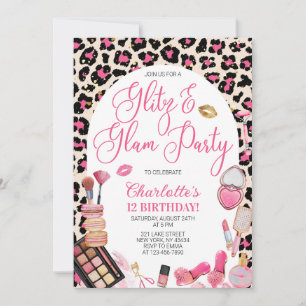 Pink Leopard Glitz and Glam Party Birthday Party Invitation