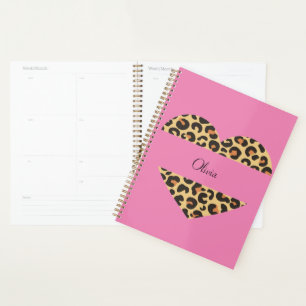 pink leopard heart custom name planner