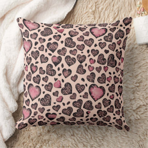 Pink Leopard Heart Pattern on Blush Cushion