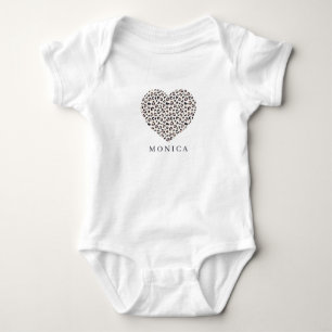 Pink Leopard heart shape, custom name Baby Bodysuit