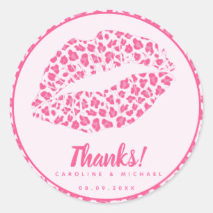 Pink Leopard Kiss - Wedding 'Thank You' Classic Round Sticker