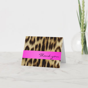 Pink Leopard Monogram Stripes Thank You Note Card