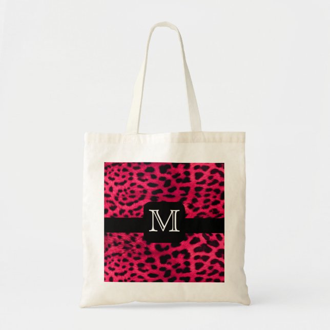 Pink Leopard Monogram Tote Bag (Front)