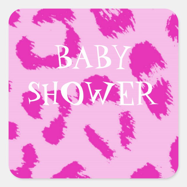 Pink Leopard Pattern Baby Shower Square Sticker (Front)