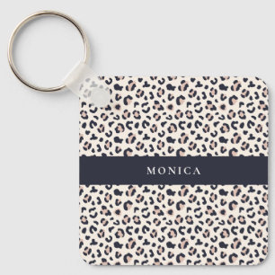 Pink Leopard pattern custom name Key Ring