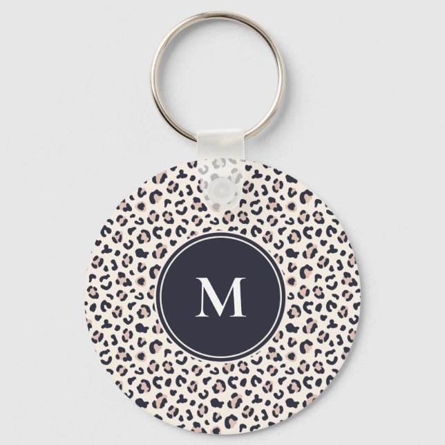 Pink Leopard pattern monogram Key Ring (Front)